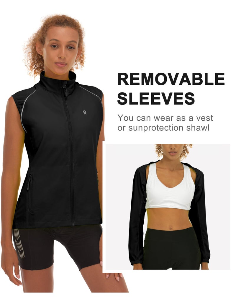 Little Donkey Andy Women's Quick-Dry Running Jacket Convertible UPF 50+ Cycling Jacket Windbreaker with Removable Sleeves Black Size M - Image 3